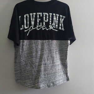 Victoria's Secret Pink Y2K Gray/black campus T-shirt Silver logo XS
